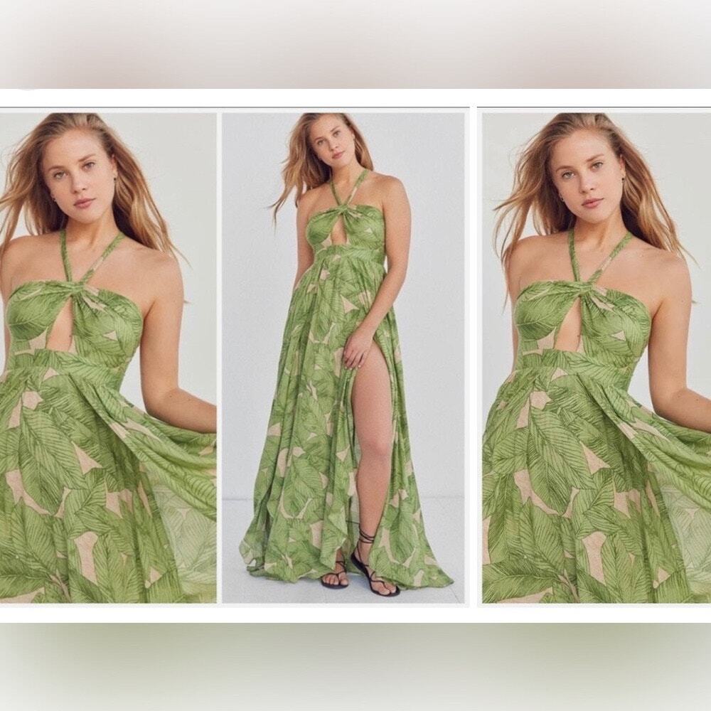 Kimchi Blue Deveraux Maxi Dress Size‎ 2 Halter Neck Beach Vacation Resort Green